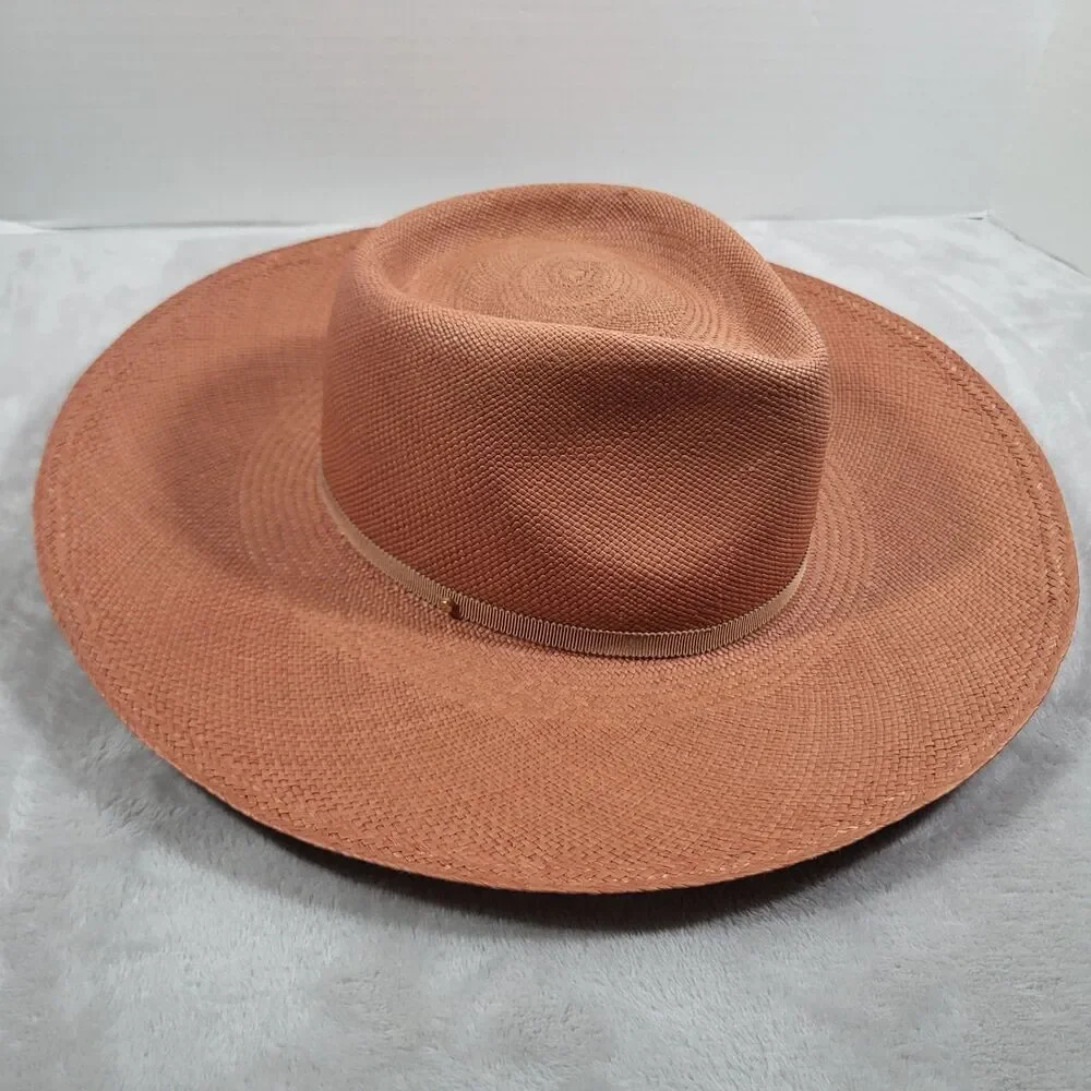 Cuyana Wide Brim Ecuador Hat Toquilla Straw Terracotta Panama Sun Hat Size 57 M